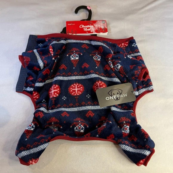 One Paw Holiday Pets' Christmas Fair Isle Pajama / Sweater 1-Piece, Small - Picture 1 of 10